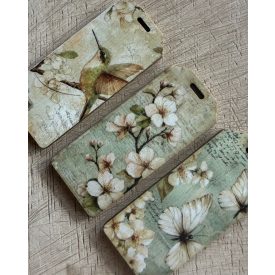   Tavaszi dekor fa biléták Pillangó - kolibri cseresznyevirág 3 darabos szettben 