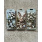 Tavaszi dekor fa biléták - Nyuszi váza- koszorú   3 darabos szettben 