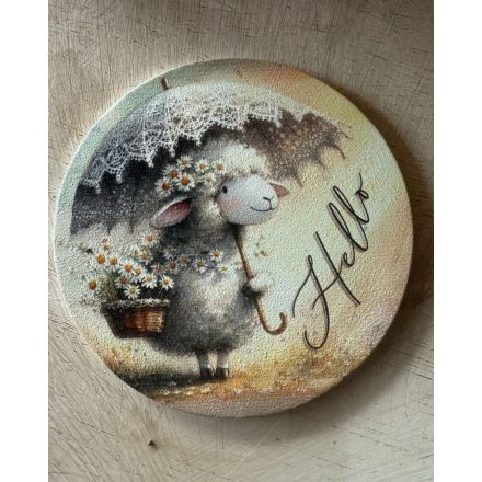 Tavaszi dekor  karton bárányos - Hello felirattal 