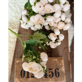   Mű Boglárka levéllel 2 ág 6 fej virággal - Krém fehér/tört fehér 