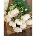 Mű Boglárka levéllel 2 ág 6 fej virággal - Krém fehér/tört fehér 