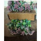 Mű zöld apró bogyós leveles 2 ág Púder - rózsaszín 