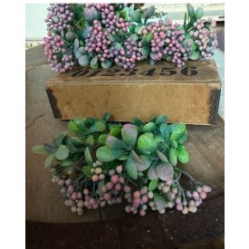 Mű zöld apró bogyós leveles 2 ág Púder - rózsaszín 