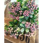 Mű zöld apró bogyós leveles 2 ág Púder - rózsaszín 