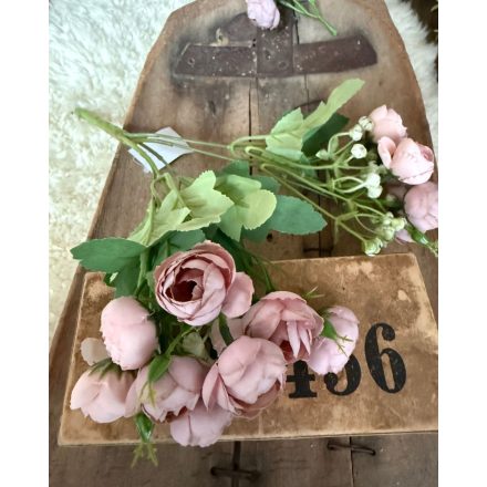 Mű Boglárka levéllel 2 ág 6 fej virággal, kiegészítőkkel  - Vintage  rózsaszín