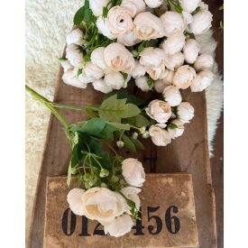   Mű Boglárka levéllel 2 ág 6 fej virággal, kiegészítőkkel  - Vintage  törtfehér-krém