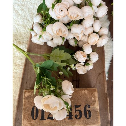 Mű Boglárka levéllel 2 ág 6 fej virággal, kiegészítőkkel  - Vintage  törtfehér-krém