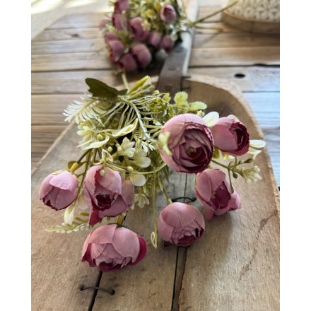 Mű Boglárka levéllel 5 ág 7 fej virággal, kiegészítőkkel  - Mályva rózsaszín