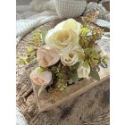 Mű Boglárka levéllel 5 ág 8 fej virággal, kiegészítőkkel  - Krém-barackvirág 