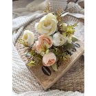 Mű Boglárka levéllel 5 ág 8 fej virággal, kiegészítőkkel  - Krém-barackvirág 