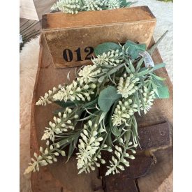 Mű zsálya 2 ág 6 virággal, levelekkel Fehér 